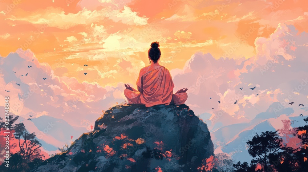 Fototapeta premium People illustrated balancing spiritual wealth with material success, focusing on holistic well-being and personal happiness, illustrations