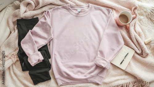 Pink Sweatshirt Mockup with Black Leggings
