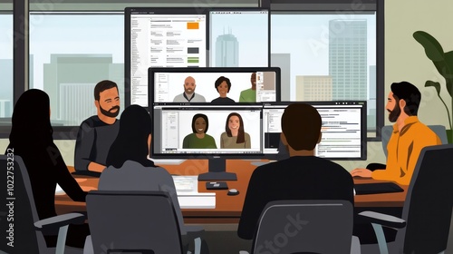 Teams illustrated using personalized digital tools that enhance collaboration and productivity in remote settings, illustrations