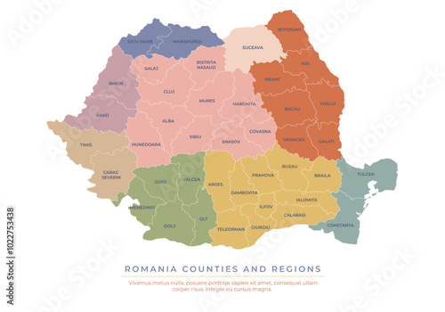 Romania map with detailed counties and regions, isolated on white background for presentations, websites, infographics, education, reports