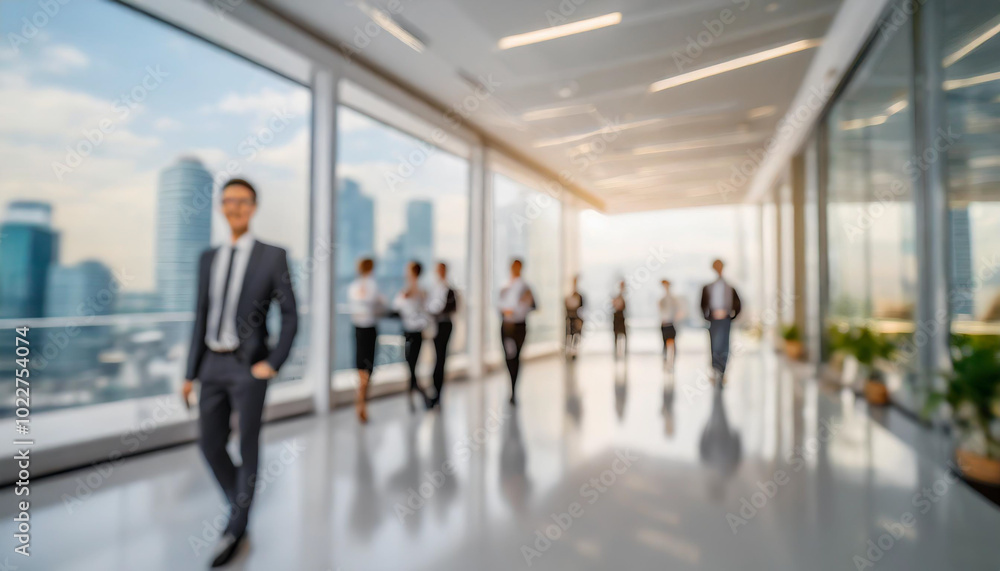 Professional team collaborates in a modern office overlooking a city skyline on a sunny day Professional team collaborates in a modern office overlooking a city skyline on a sunny day