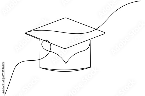 Graduation cap continuous one line drawing of outline education vector icon 