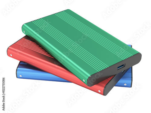 External storage unit with USB cable isolated on transparent background. 3D illustration