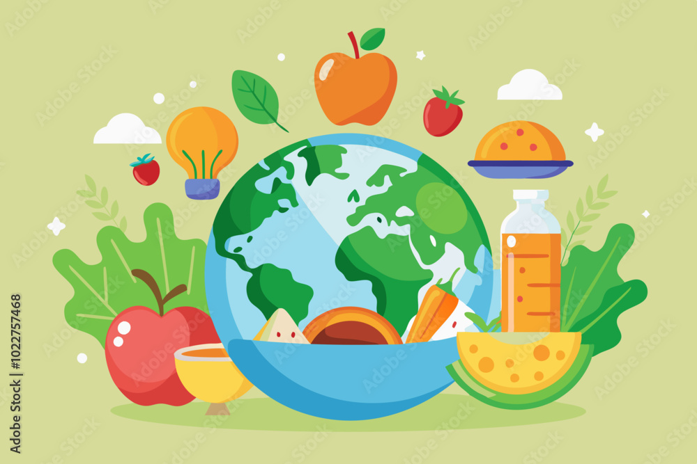 Celebrating world food day with fresh produce and global cuisine elements Celebrating world food day with fresh produce and global cuisine elements