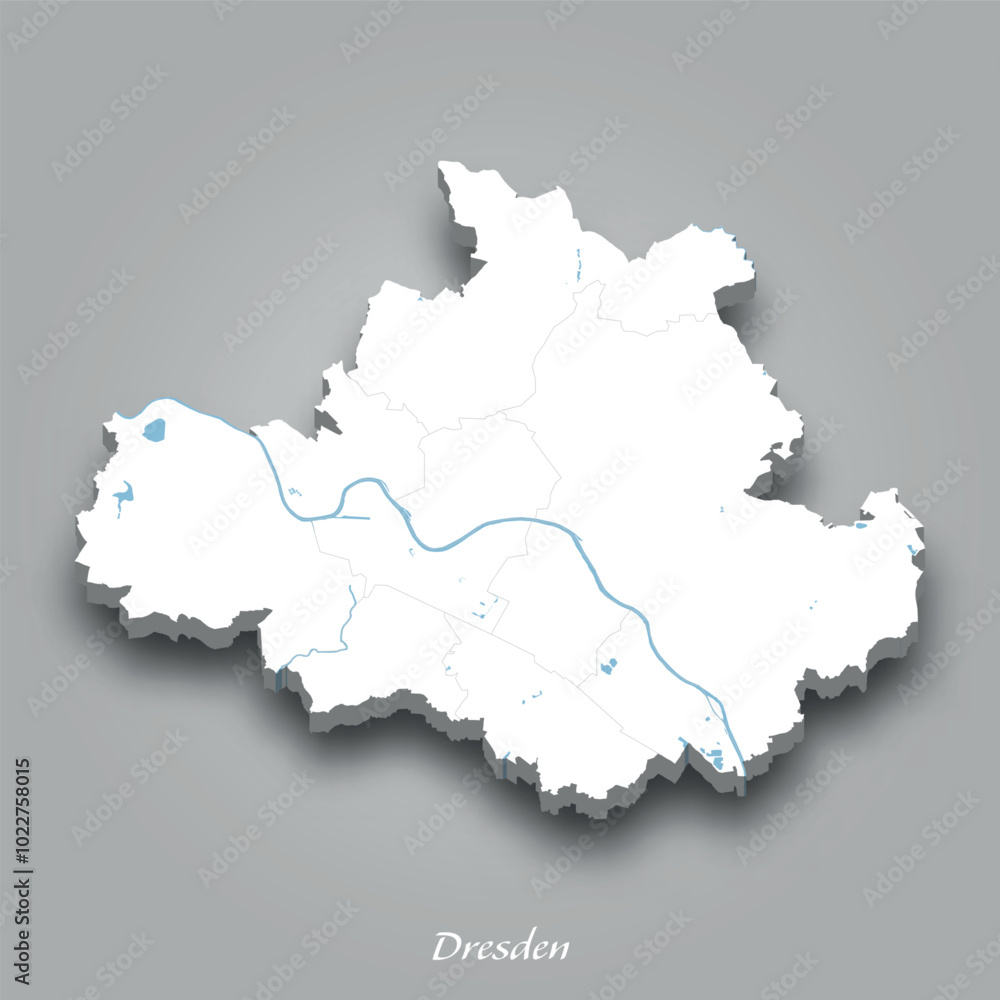Obraz premium 3D Map of Dresden with Waterways Highlighted