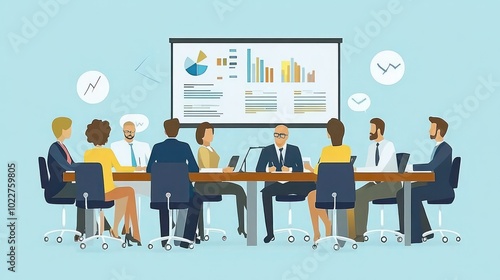 Illustration of professionals recording meeting minutes during a business discussion, ensuring clear documentation and follow-up, illustrations