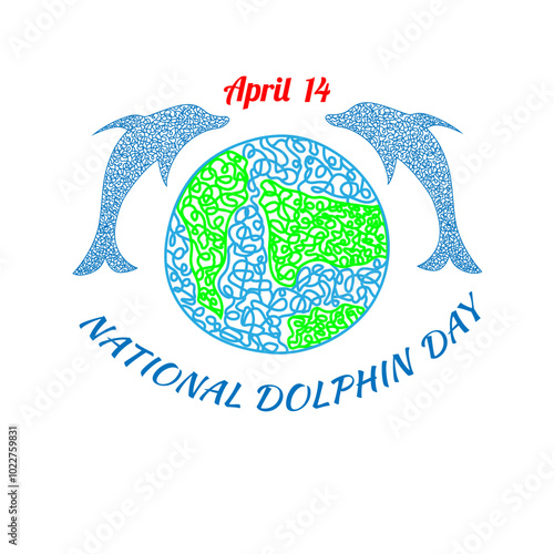 National Dolphin Day design in children's drawn style. photo