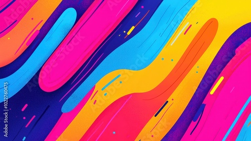 A vibrant abstract design featuring bold waves of blue, pink, and yellow, creating a dynamic and energetic visual experience.