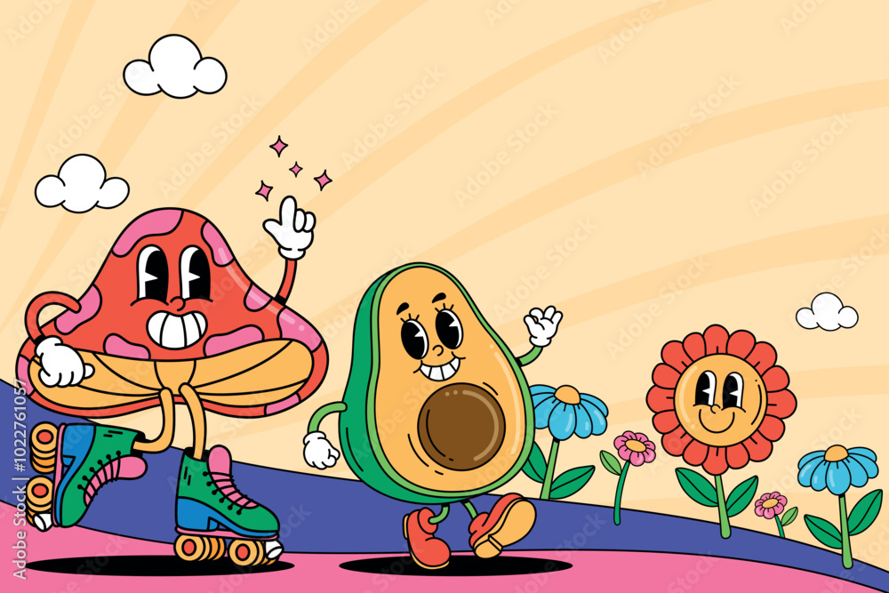 Obraz premium Flat groovy 70s character composition