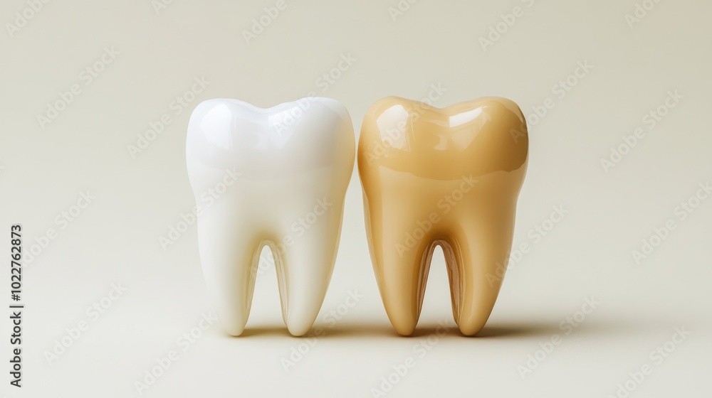 Side-by-side comparison of clean and stained teeth for commercial dental whitening awareness Side-by-side comparison of clean and stained teeth for commercial dental whitening awareness