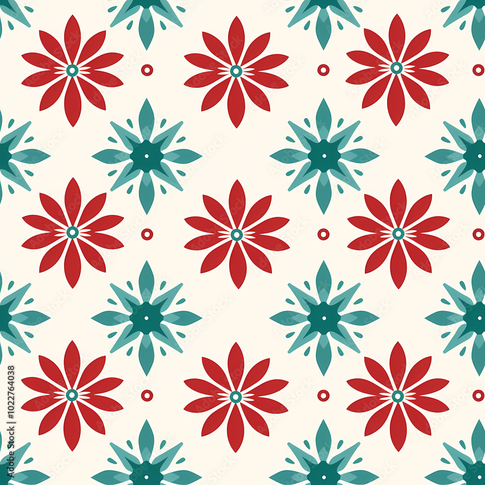Geometric Design for Christmas Wrapping Paper in Bold Red and Teal Colors Geometric Design for Christmas Wrapping Paper in Bold Red and Teal Colors