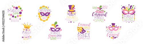 Mardi Gras Logo and Label Original Design Vector Set