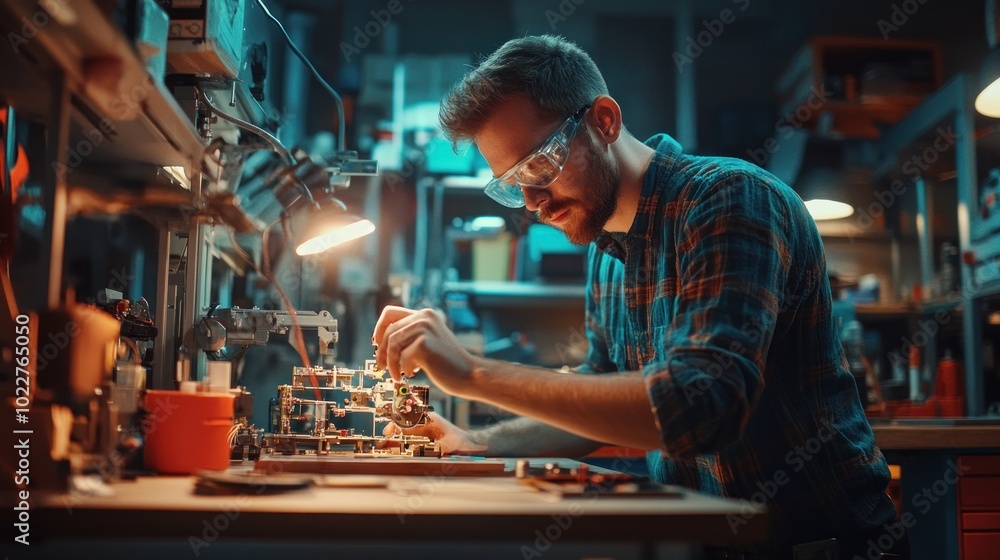 Focused Engineer Working on Electronics Project Focused Engineer Working on Electronics Project