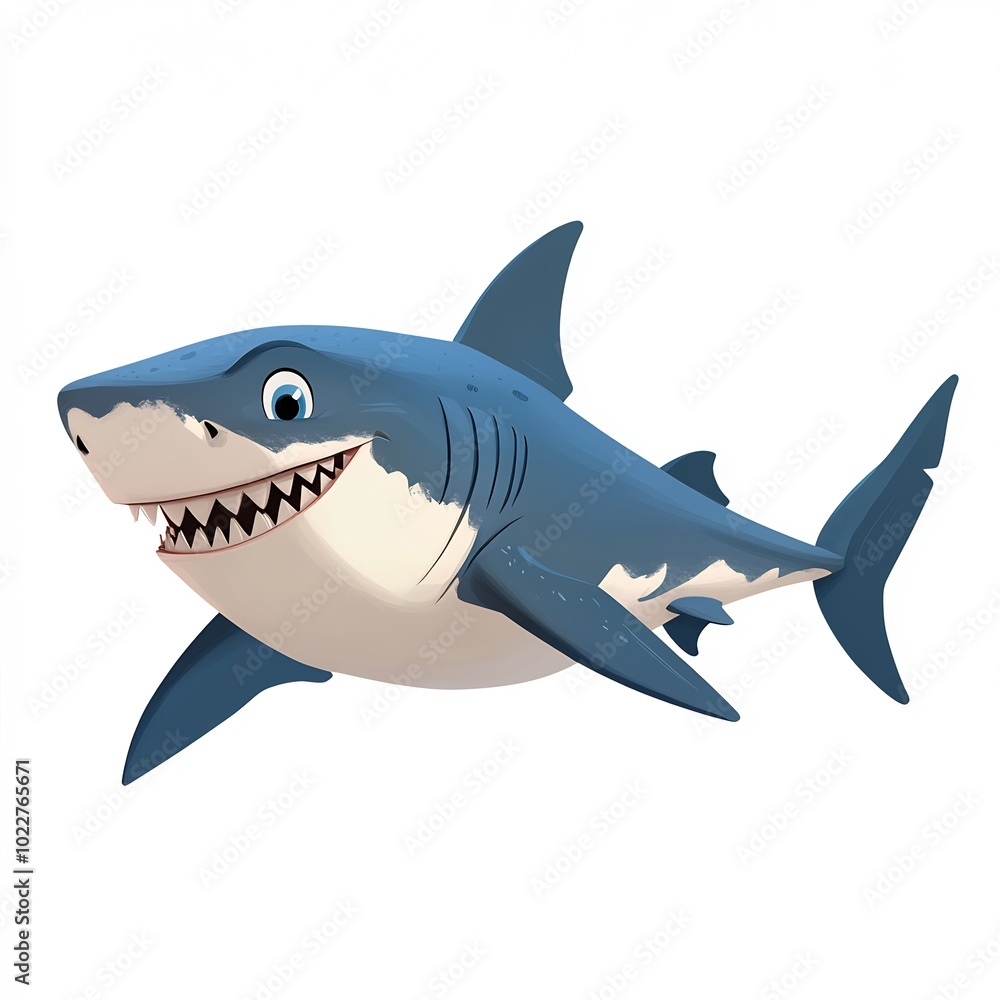 Obraz premium Cartoon Shark on a White Background