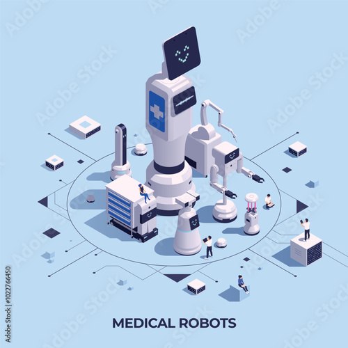 Medical robots composition in isometric view