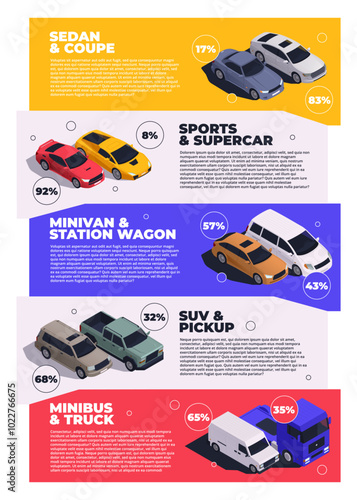 Vehicles flyer in isometric view