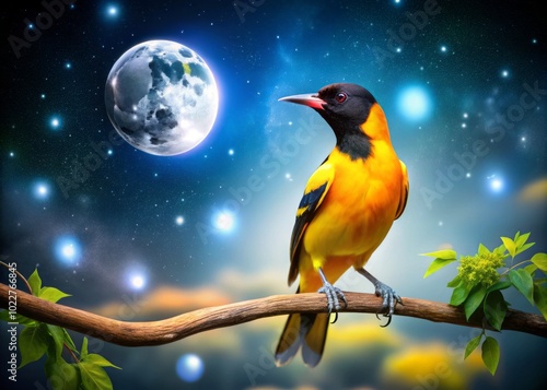 Stunning Night Photography of Blackhooded Oriole in Natural Habitat photo