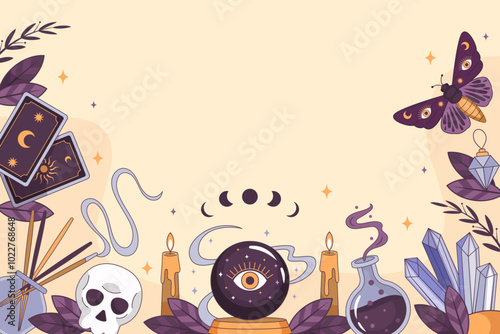 Magic and witchcraft background in hand drawn style
