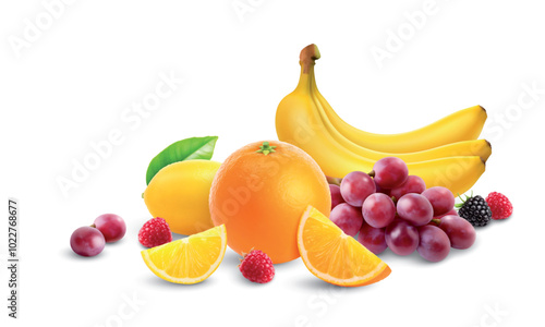 Realistic fresh fruits background composition