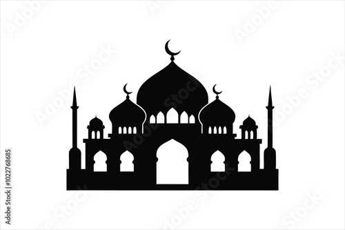Prayer mosque silhouette black vector artwork illustration.