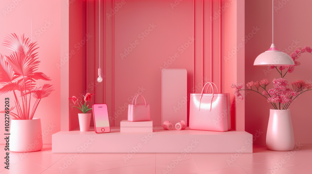 3d concept of web and mobile integrated ecommerce store 3d concept of web and mobile integrated ecommerce store