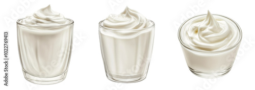 Set of  smooth desert fresh yogurt icecream isolated on transparent background. PNG format  photo