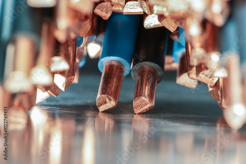 Close-up of copper wire cable used in the power industry and energy infrastructure photo