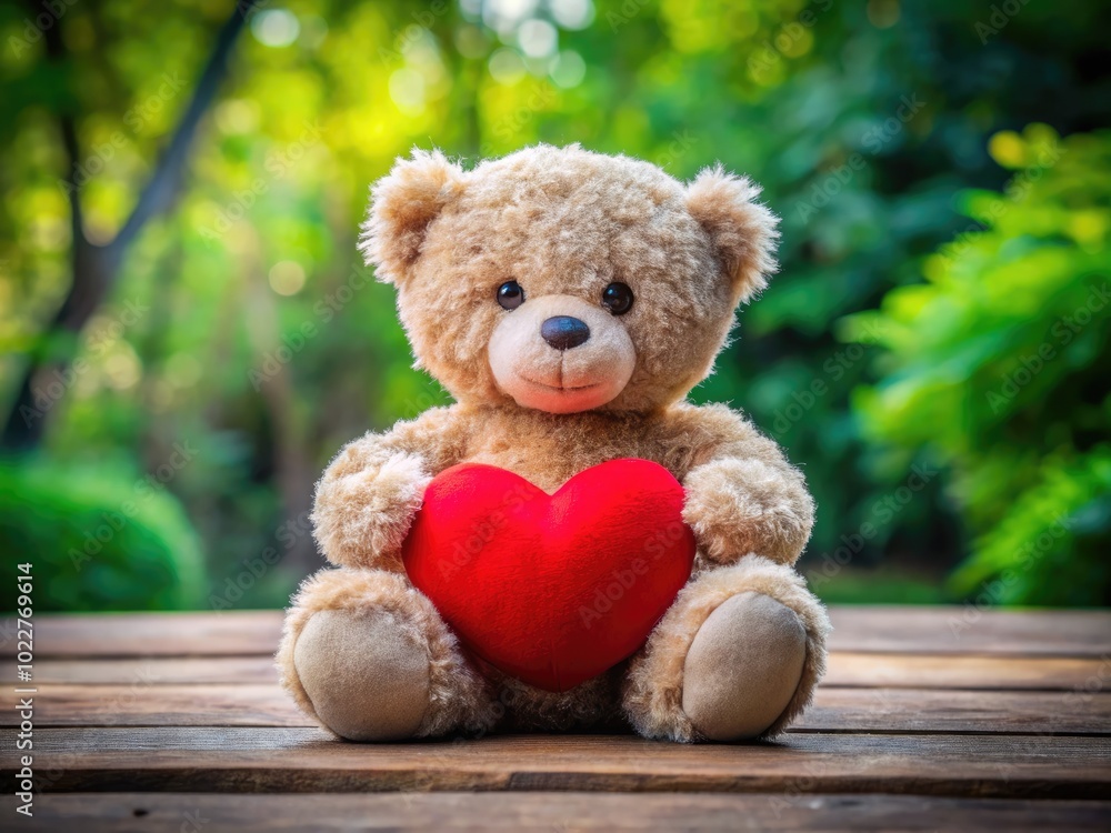 Soft teddy bear holding a red heart plush toy, symbolizing love, comfort, and affection for all ages Soft teddy bear holding a red heart plush toy, symbolizing love, comfort, and affection for all ages