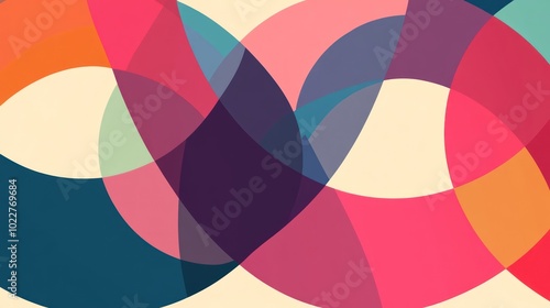 Abstract overlapping shapes in vibrant colors creating a visually engaging pattern.