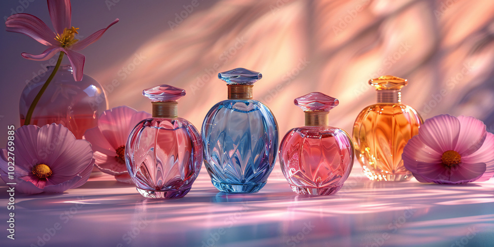 Glass Floral Perfume Bottles Still Life Glass Floral Perfume Bottles Still Life