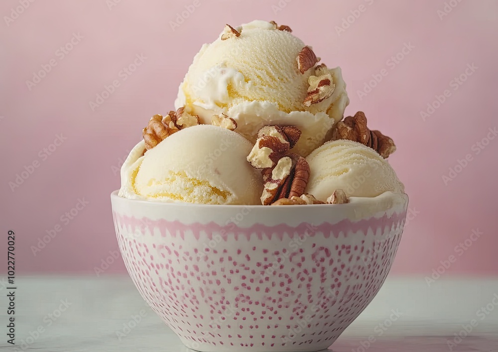 Fototapeta premium A bowl of ice cream with walnuts on top