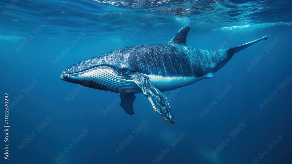 A majestic whale gracefully swimming in the ocean, showcasing its breathtaking beauty and serenity in the underwater world. A majestic whale gracefully swimming in the ocean, showcasing its breathtaking beauty and serenity in the underwater world.
