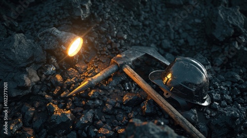 Wallpaper Mural Coal Miner's Tools: Pickaxe, Helmet and Lamp Torontodigital.ca