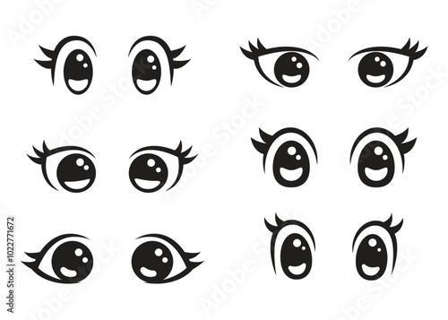 Anime eyes cartoon for element, facial expression, face and emotion