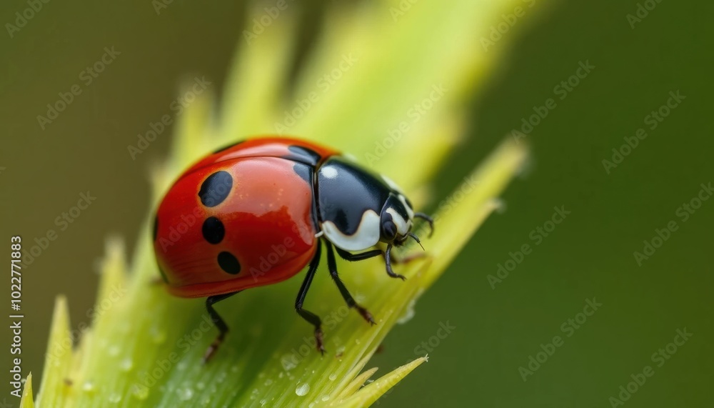 Obraz premium Ladybug on a green leaf