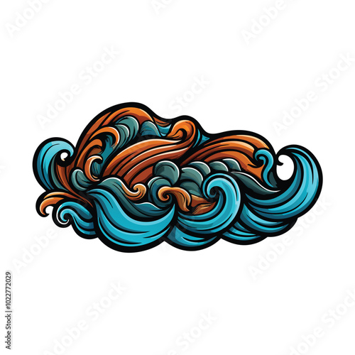 Abstract illustration of flowing waves in blue and orange tones, with a calming and peaceful aesthetic.