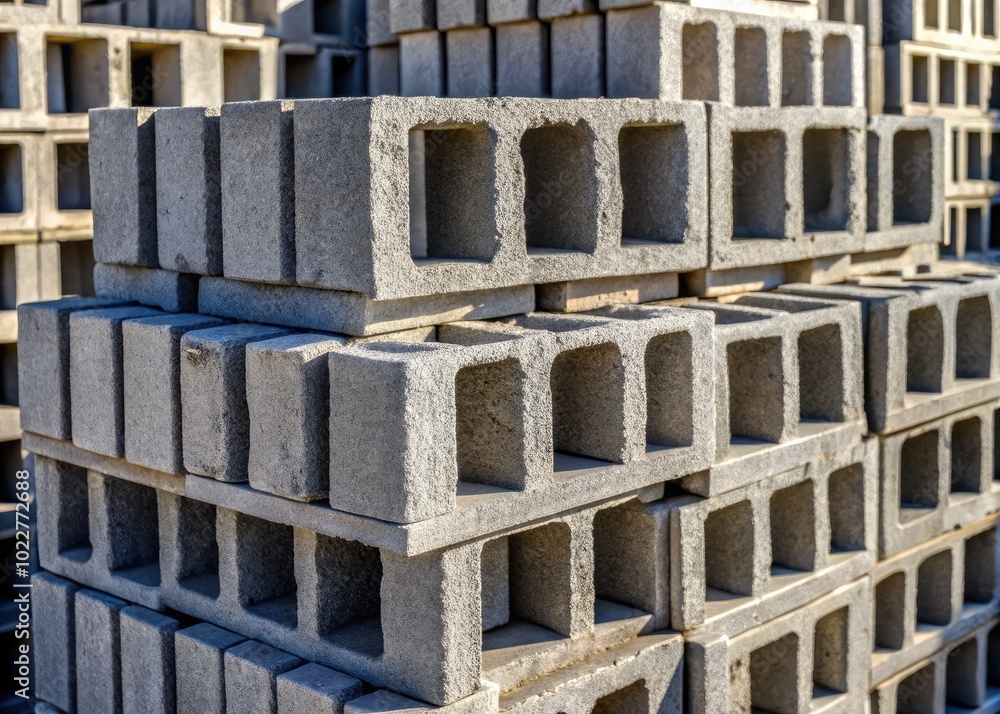 Stacked Cinder Blocks with Texture and Shadows Ideal for Construction, Architecture, and Industrial Use Stacked Cinder Blocks with Texture and Shadows Ideal for Construction, Architecture, and Industrial Use