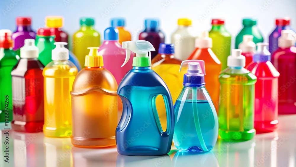 Tilt-Shift Photography of Isolated Detergents for Home Cleaning Solutions Tilt-Shift Photography of Isolated Detergents for Home Cleaning Solutions