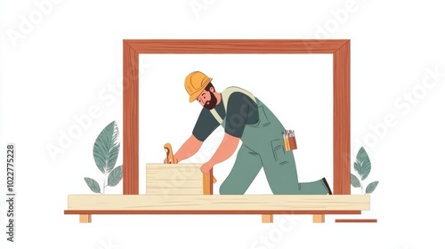 Illustration of a carpenter building a wooden furniture piece