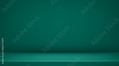 Dark green studio room. Limbo abstract background. 3d backdrop for product presentation. Minimal wall scene. Showcase, promotion display. Vector stage mockup illustration