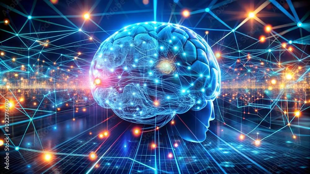 AI Artificial intelligence brain hologram with network data lines AI Artificial intelligence brain hologram with network data lines