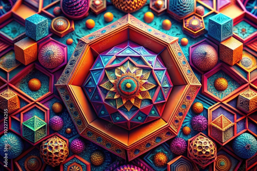 Stunning 4D Visualization of Abstract Geometric Shapes with Vibrant Colors and Intricate Patterns Stunning 4D Visualization of Abstract Geometric Shapes with Vibrant Colors and Intricate Patterns