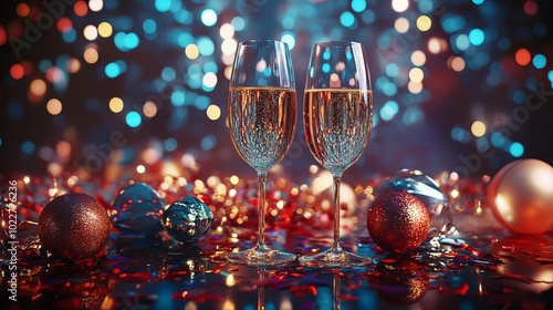 Festive New Year’s Eve Party Celebration Background with Colorful Decorations and Sparkling Lights for Holiday Themes