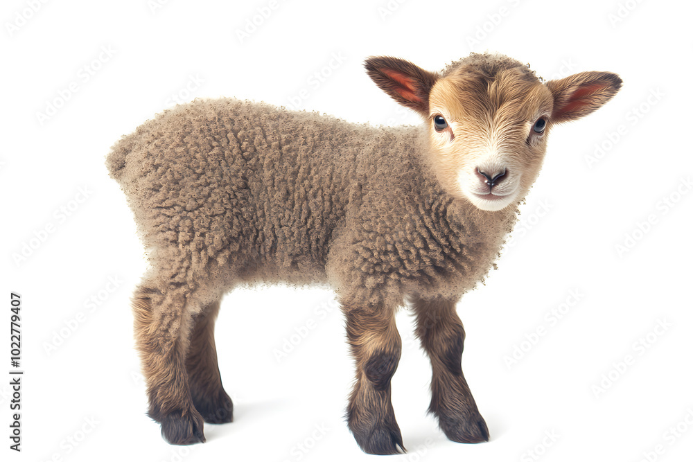 Fototapeta premium Small cute lamb, isolated on white background