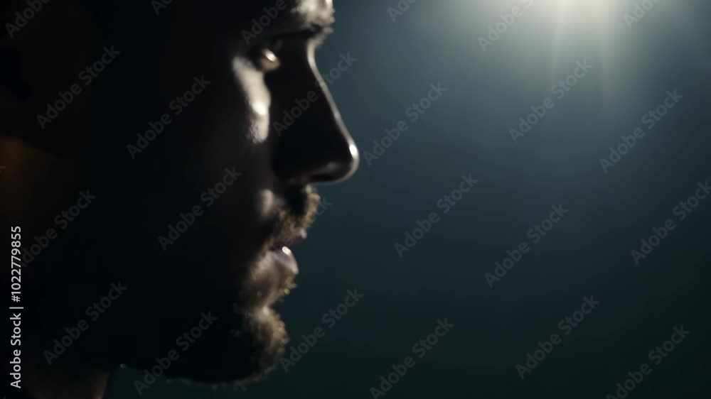 Moody close-up of a pensive man in low-key light Moody close-up of a pensive man in low-key light