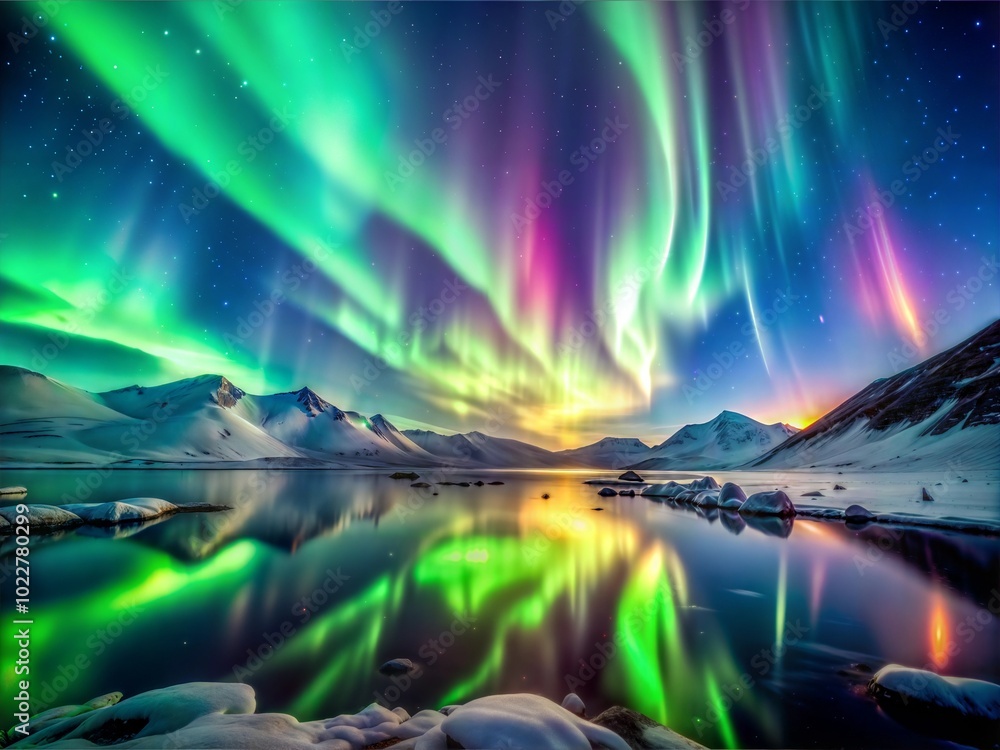 Naklejka premium Vibrant Aurora Borealis Display