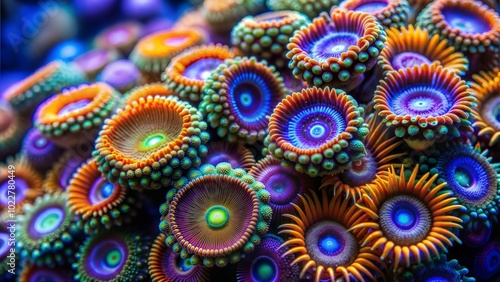 Colorful Zoanthid Colony in a Saltwater Aquarium photo