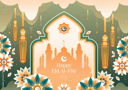 Eid al-fitr composition in gradient style