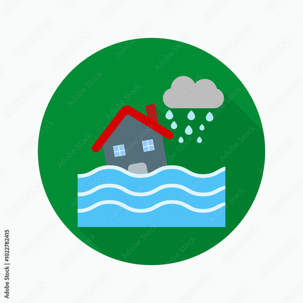 Fototapeta premium Flood flat icon isolated on circular colored background with long shadow. For sign, symbol, infographics, presentation or web graphics.