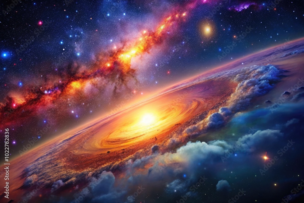Obraz premium Stunning Background Galaxy with Vibrant Colors, Stars, and Nebulae for Cosmic Themed Designs